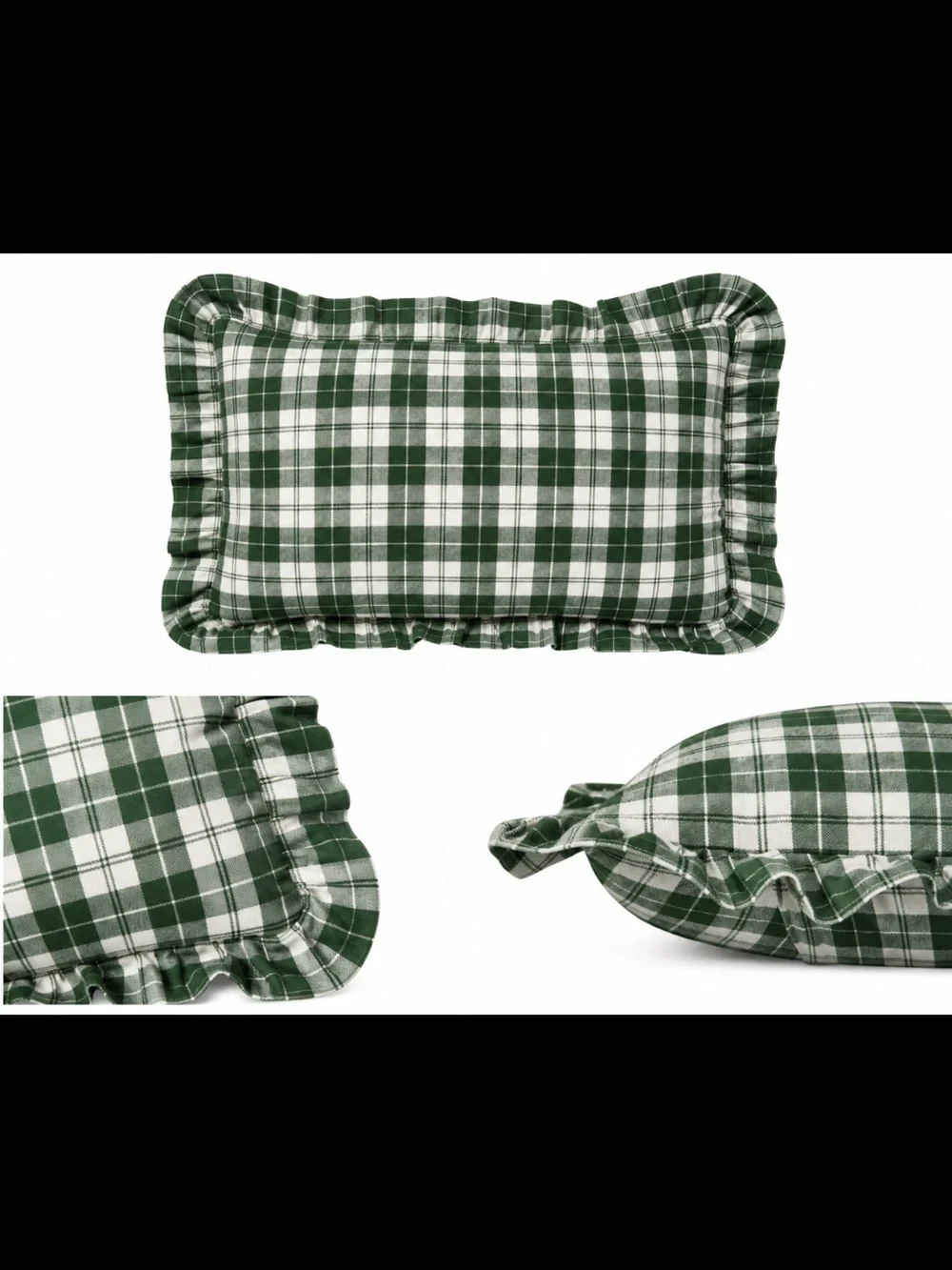 New Heather Taylor Harbor Plaid Ruffled Pillow Hunter Green 12x16 Cottagecore